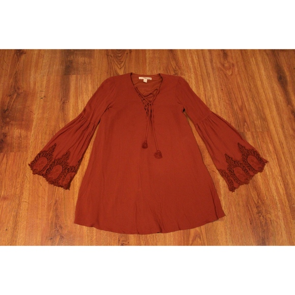 Rust Bell Sleeve Dress - Picture 2 of 4